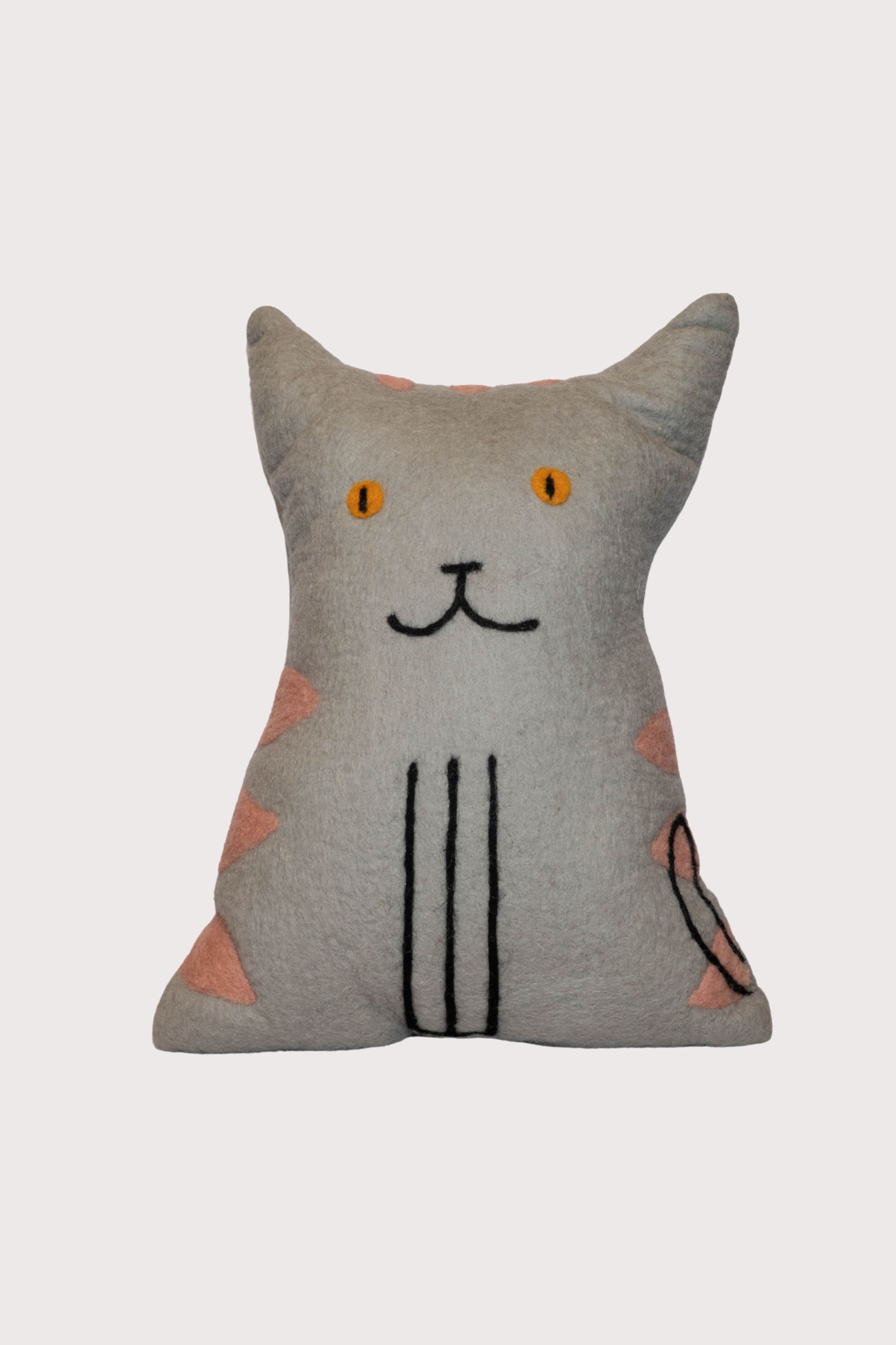 Felt Grey Pink Cat Cushion