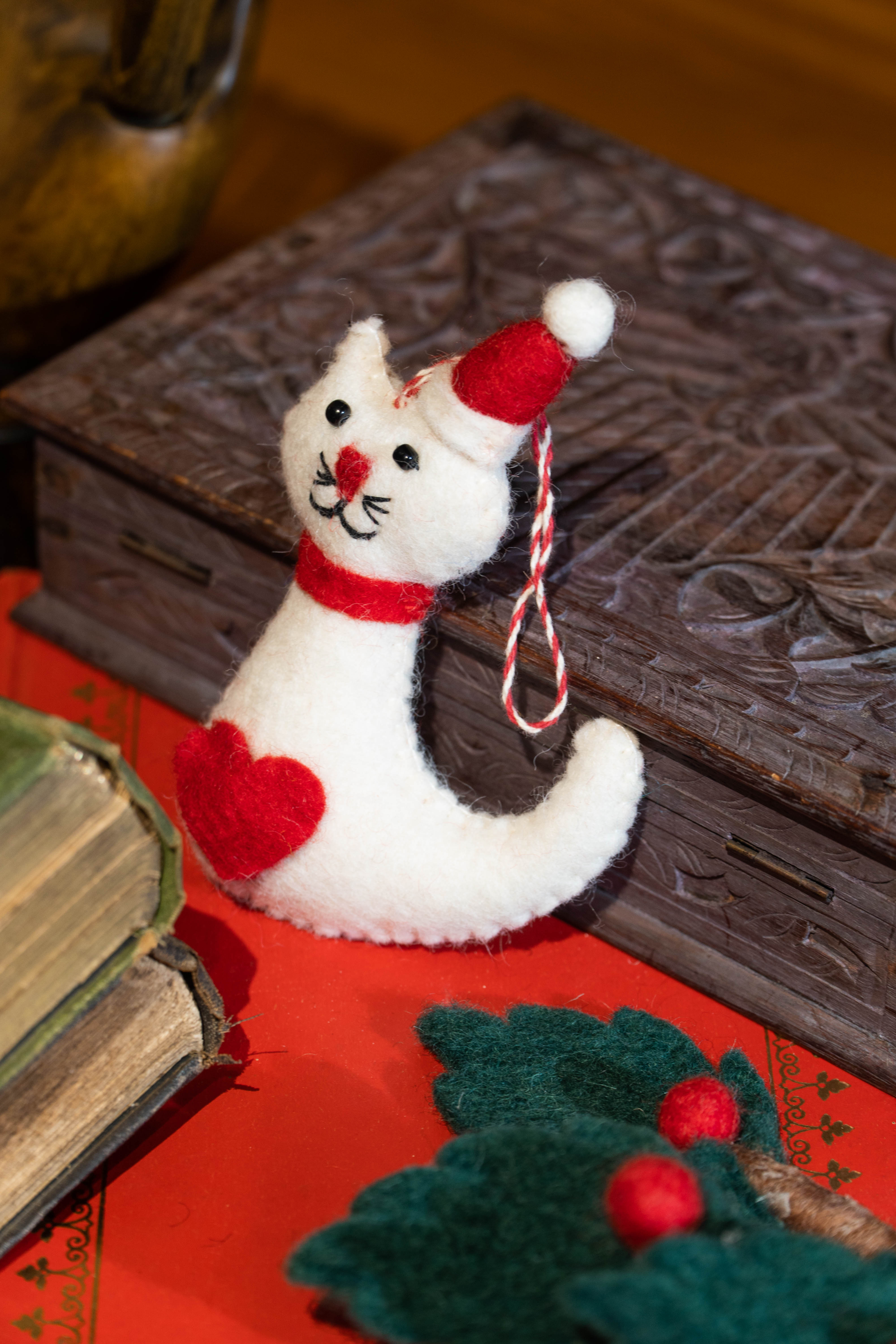 Felt Christmas Cat Charm