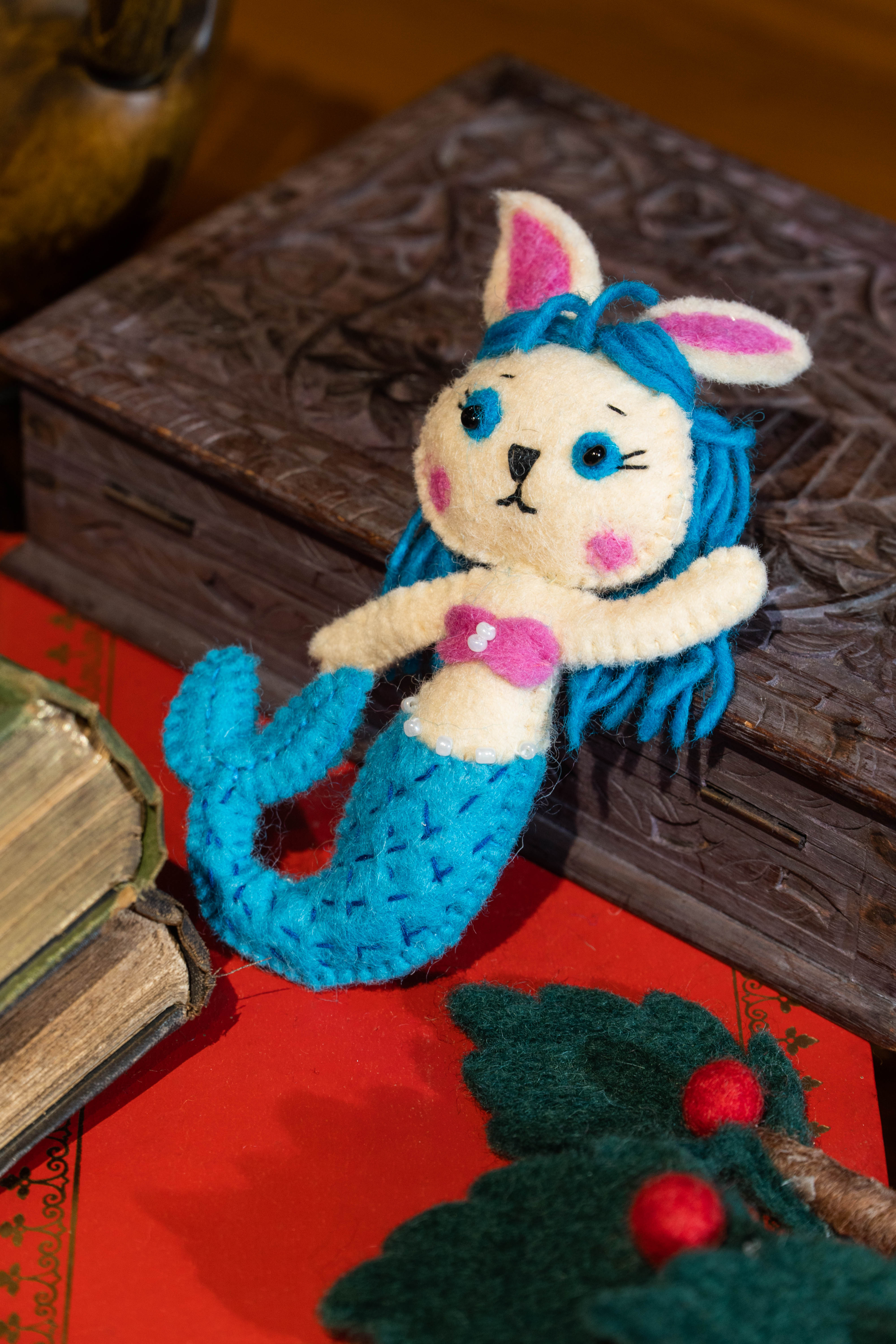 Felt Rabbit Mermaid Charm