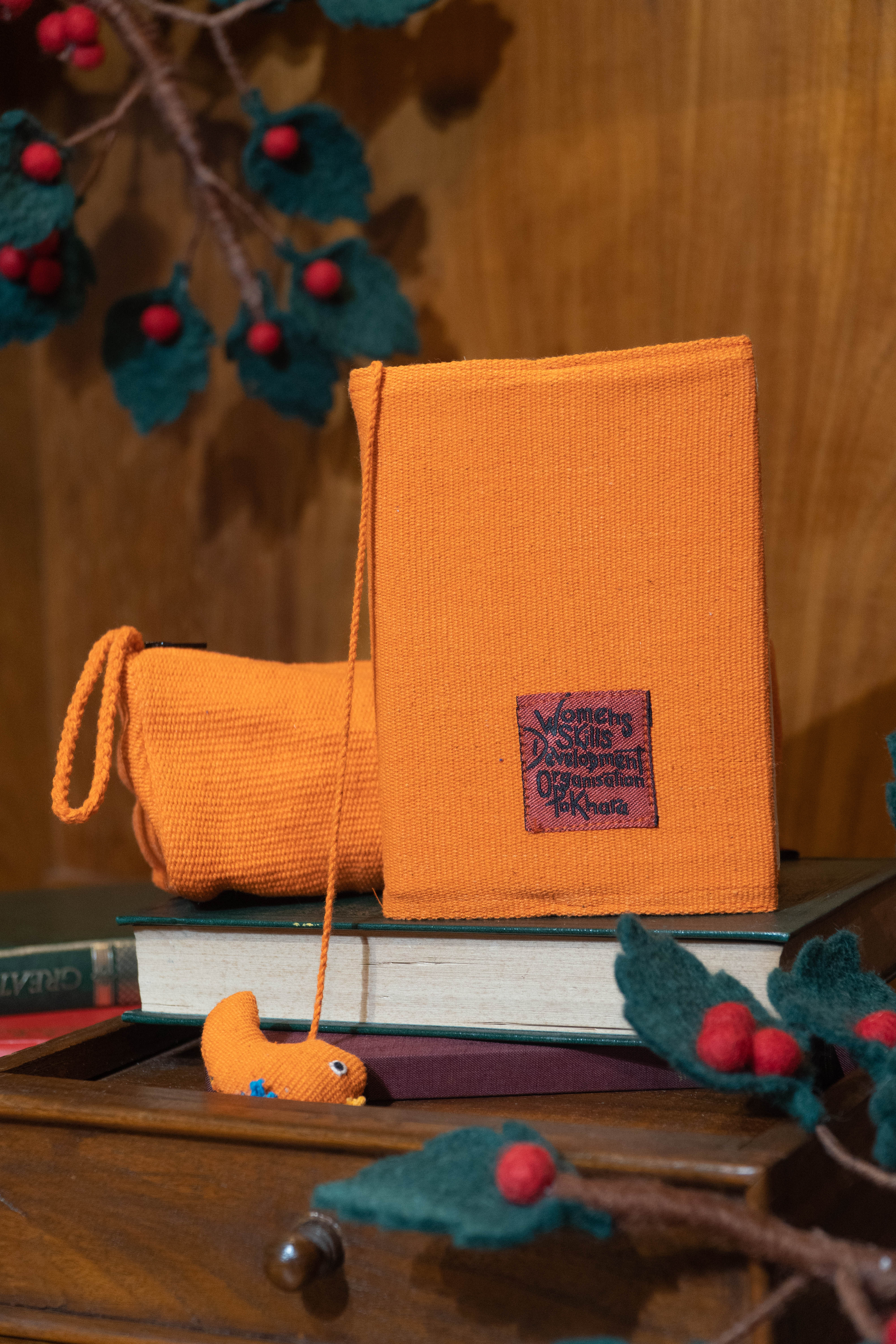 Handwoven Journal with Pencil Case - Tangerine