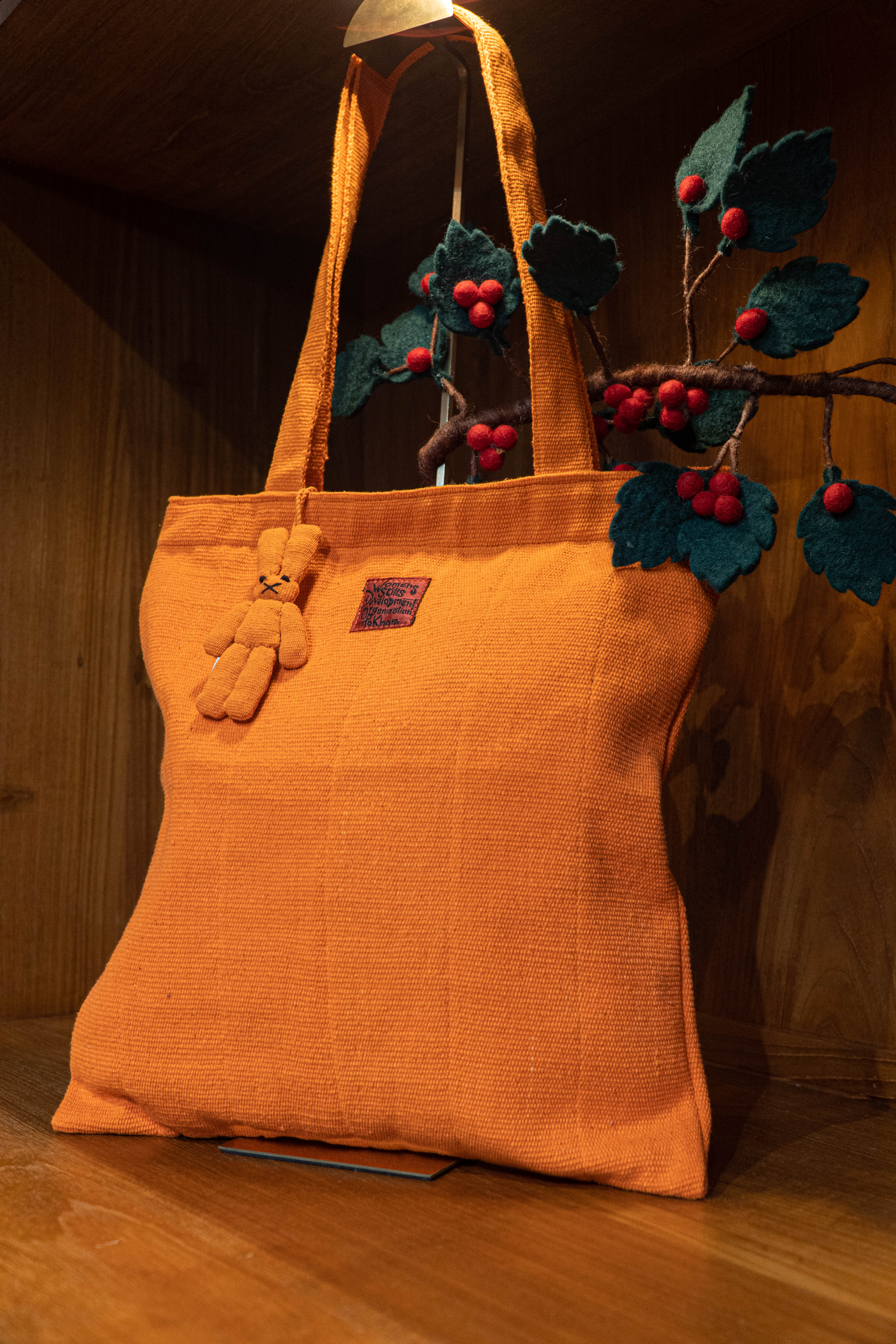 Handwoven Everyday Flat Based Totebag - Tangerine
