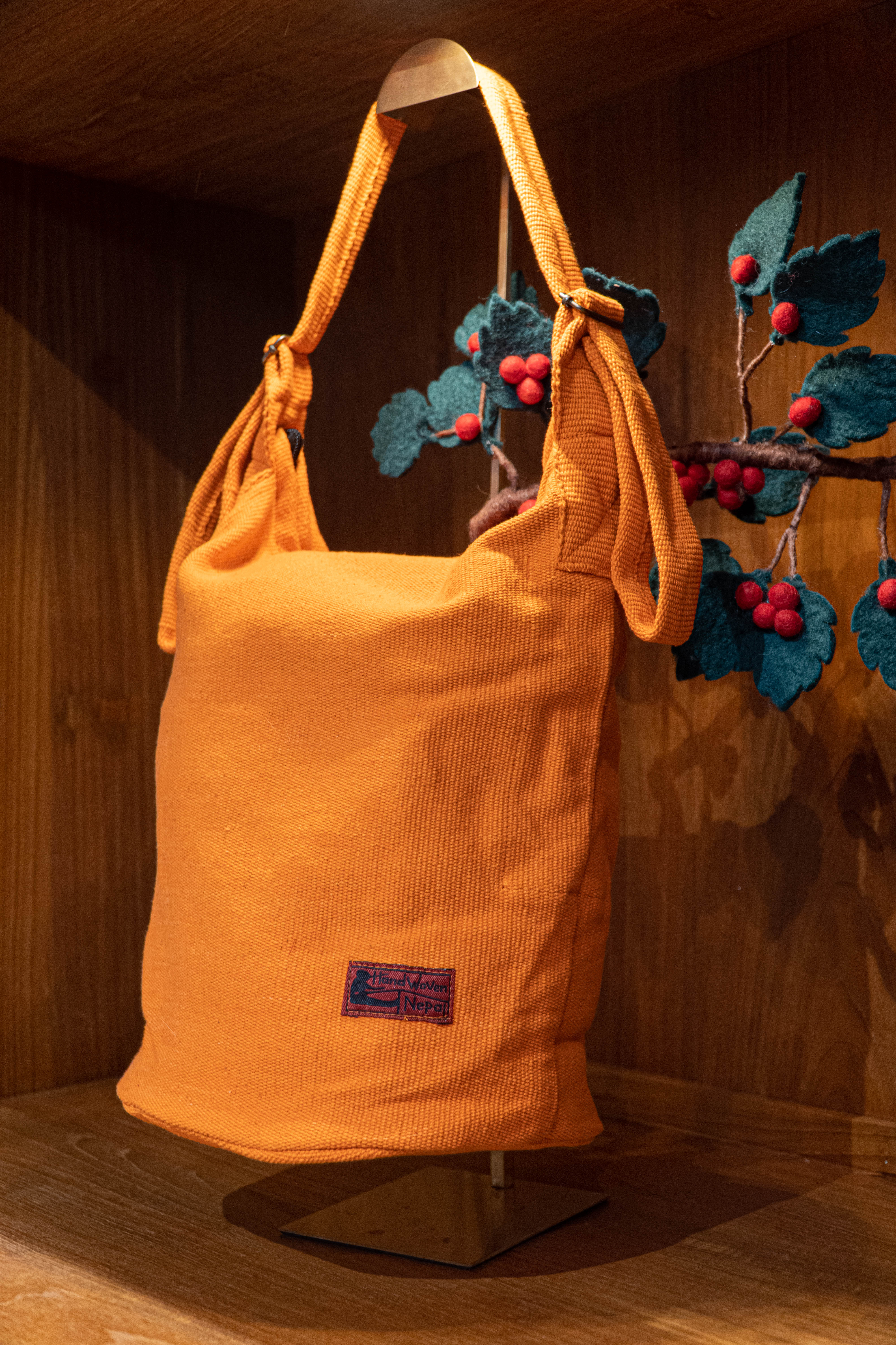Handwoven Everyday Round Based Totebag - Tangerine